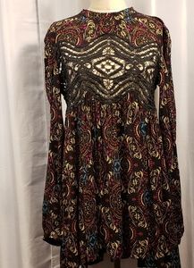 Free People Boho Long Sleeve Lace Front Dress NWT